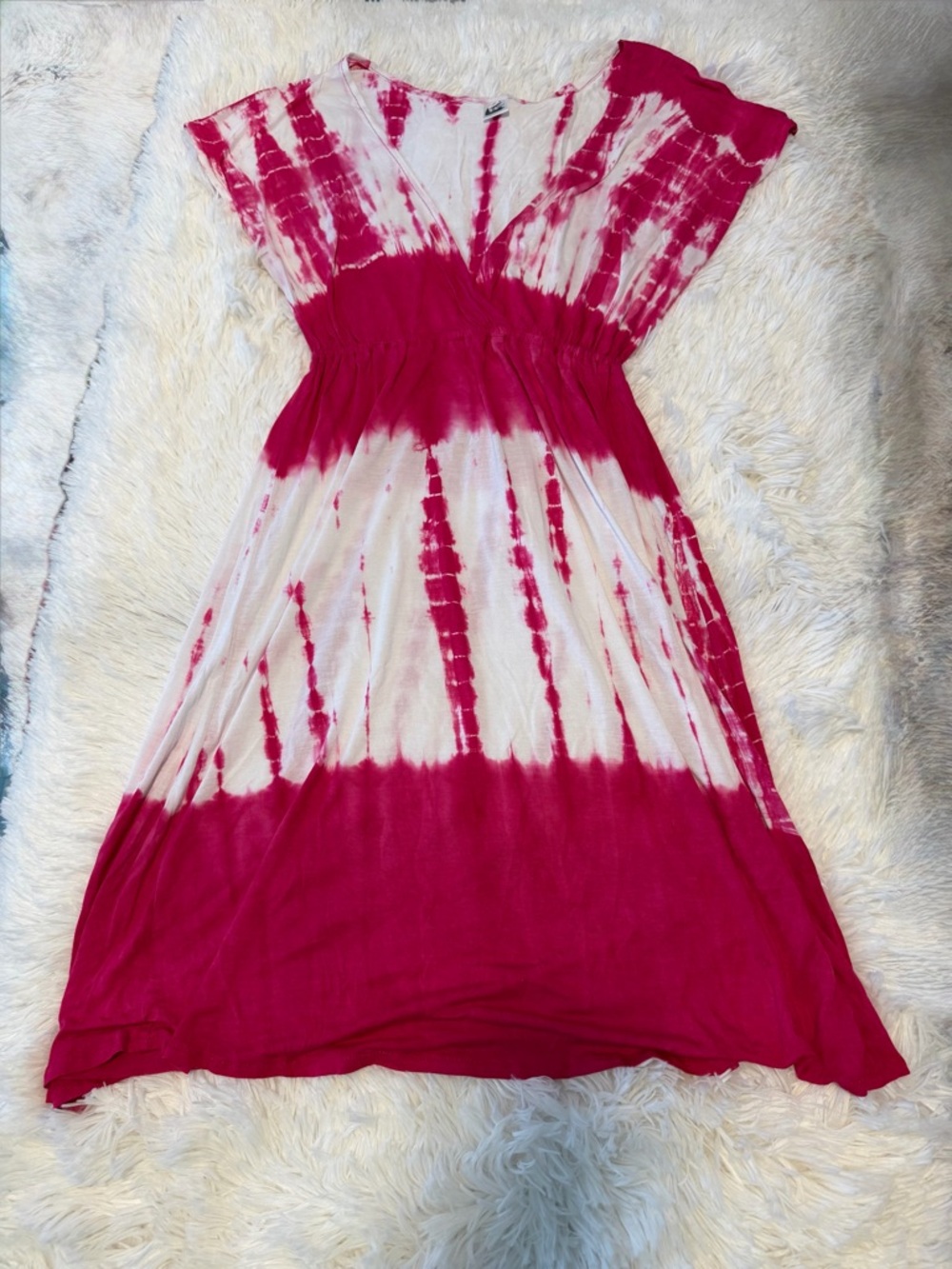 Bali Pink and White Tie-Dye V-Neck Dress
